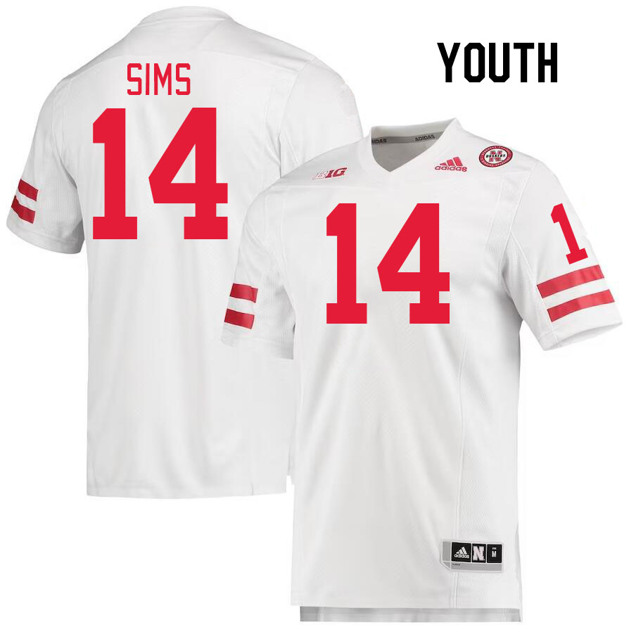 Youth #14 Jeff Sims Nebraska Cornhuskers College Football Jerseys Stitched Sale-White